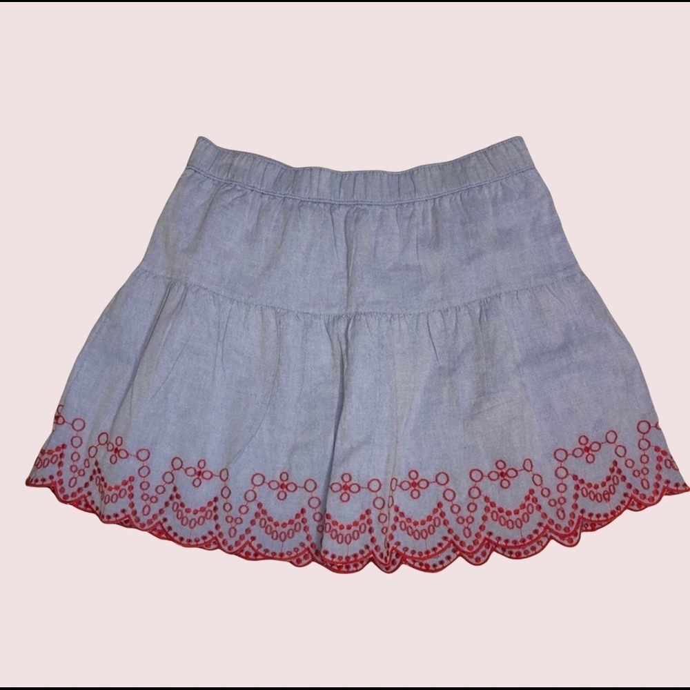 Vineyard vines red embroidered denim skirt